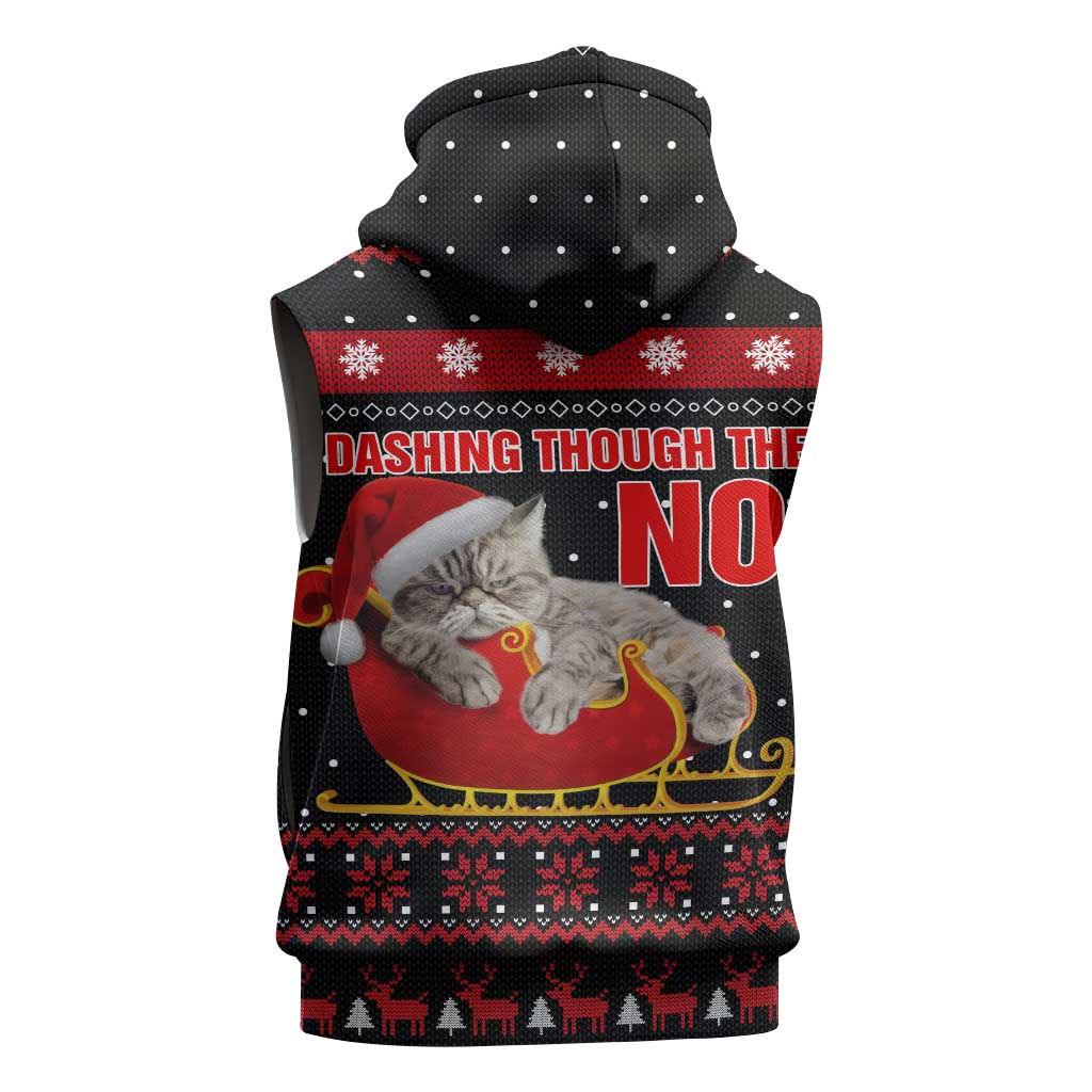 Cat Dashing Through The No Christmas Sleeveless Hoodie Xmas Holiday Patterns - Wonder Print Shop