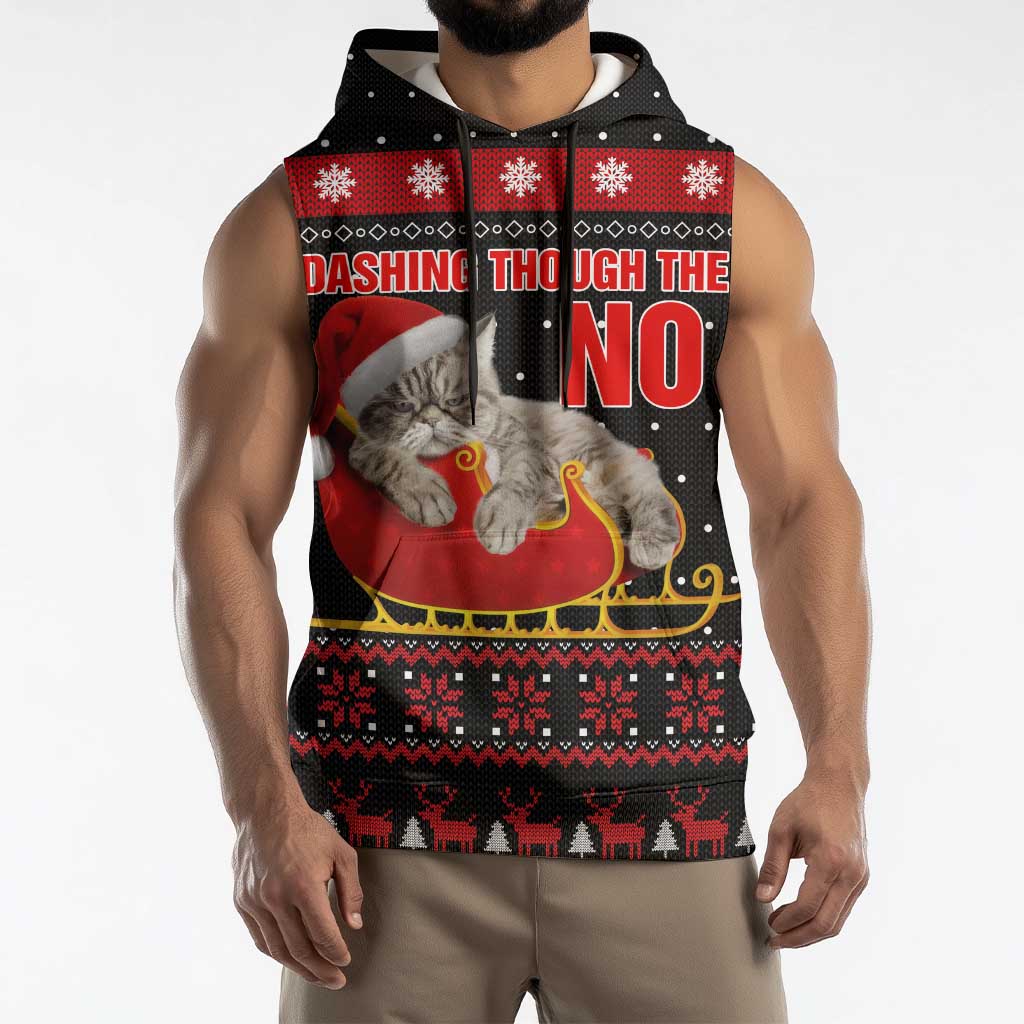 Cat Dashing Through The No Christmas Sleeveless Hoodie Xmas Holiday Patterns - Wonder Print Shop