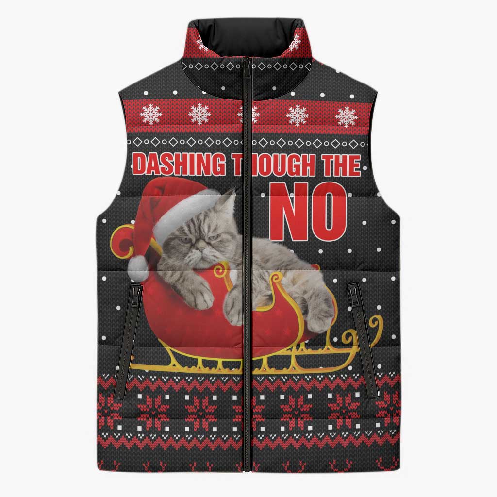 Cat Dashing Through The No Christmas Sleeveless Puffer Jacket Xmas Holiday Patterns - Wonder Print Shop