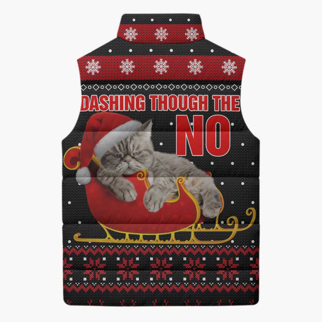 Cat Dashing Through The No Christmas Sleeveless Puffer Jacket Xmas Holiday Patterns - Wonder Print Shop