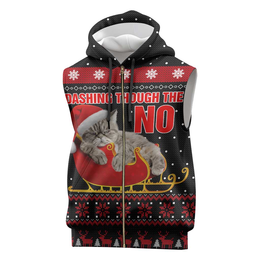 Cat Dashing Through The No Christmas Sleeveless Zip Hoodie Xmas Holiday Patterns - Wonder Print Shop