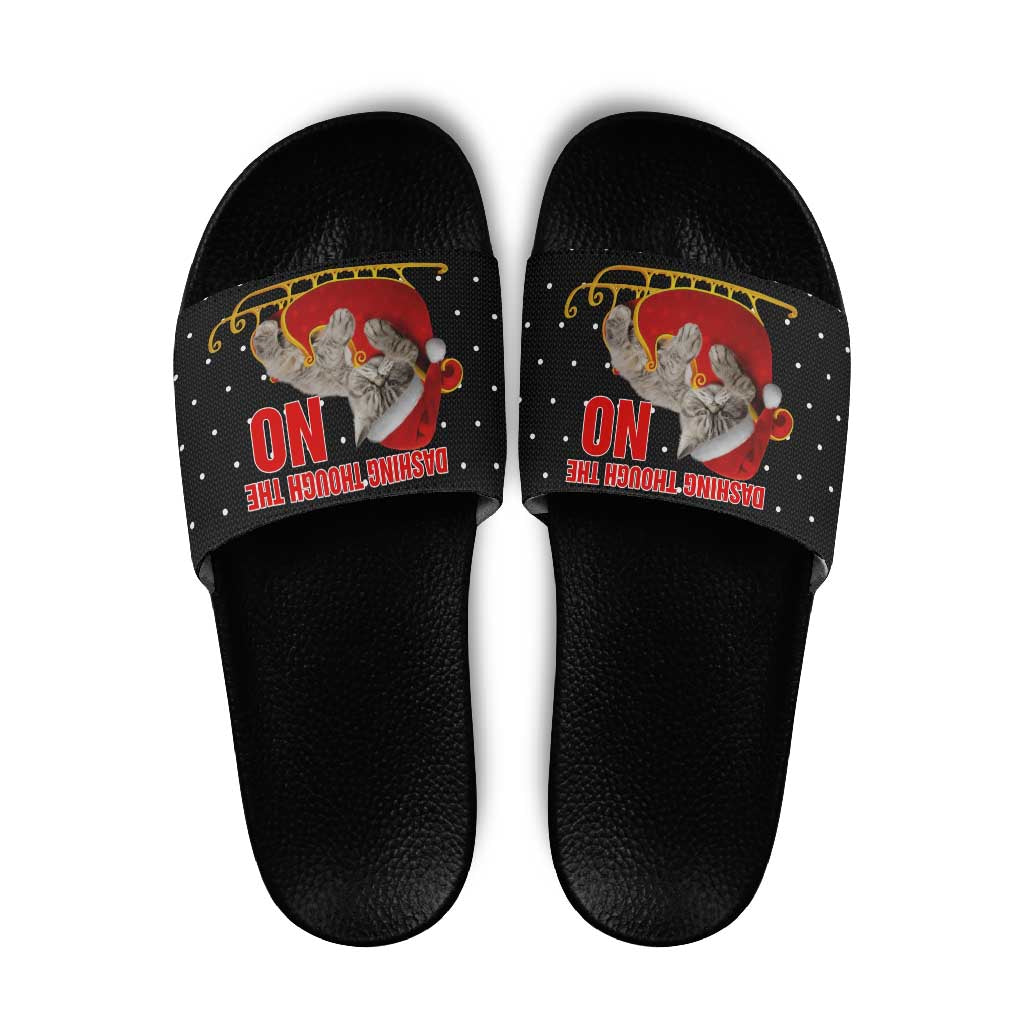 Cat Dashing Through The No Christmas Slide Sandals Xmas Holiday Patterns - Wonder Print Shop