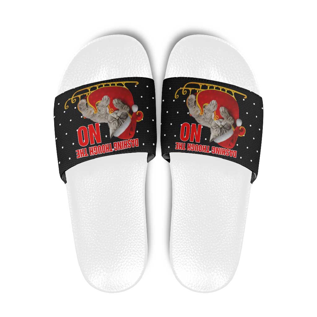 Cat Dashing Through The No Christmas Slide Sandals Xmas Holiday Patterns - Wonder Print Shop