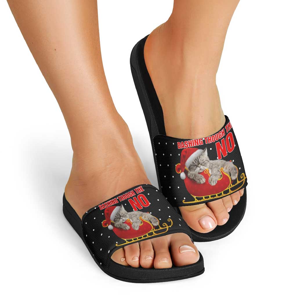 Cat Dashing Through The No Christmas Slide Sandals Xmas Holiday Patterns - Wonder Print Shop