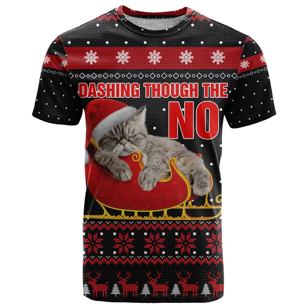 Cat Dashing Through The No Christmas T Shirt Xmas Holiday Patterns - Wonder Print Shop