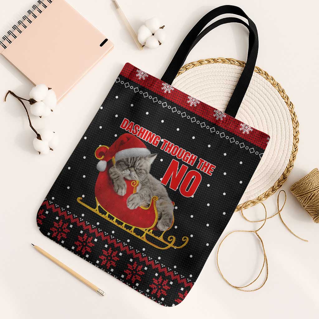 Cat Dashing Through The No Christmas Tote Bag Xmas Holiday Patterns - Wonder Print Shop
