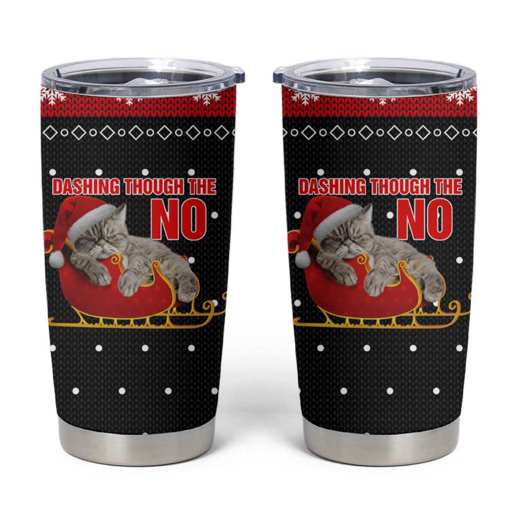 Cat Dashing Through The No Christmas Tumbler Cup Xmas Holiday Patterns - Wonder Print Shop