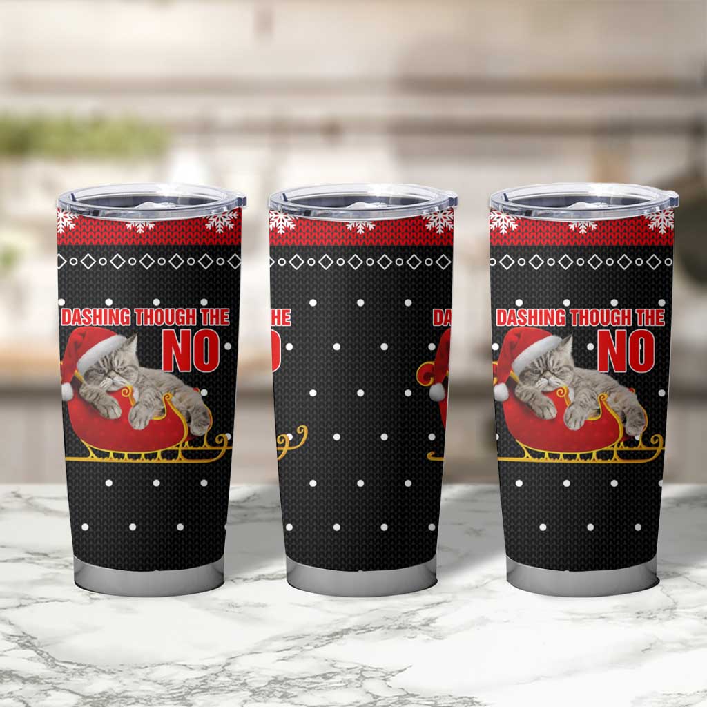 Cat Dashing Through The No Christmas Tumbler Cup Xmas Holiday Patterns - Wonder Print Shop