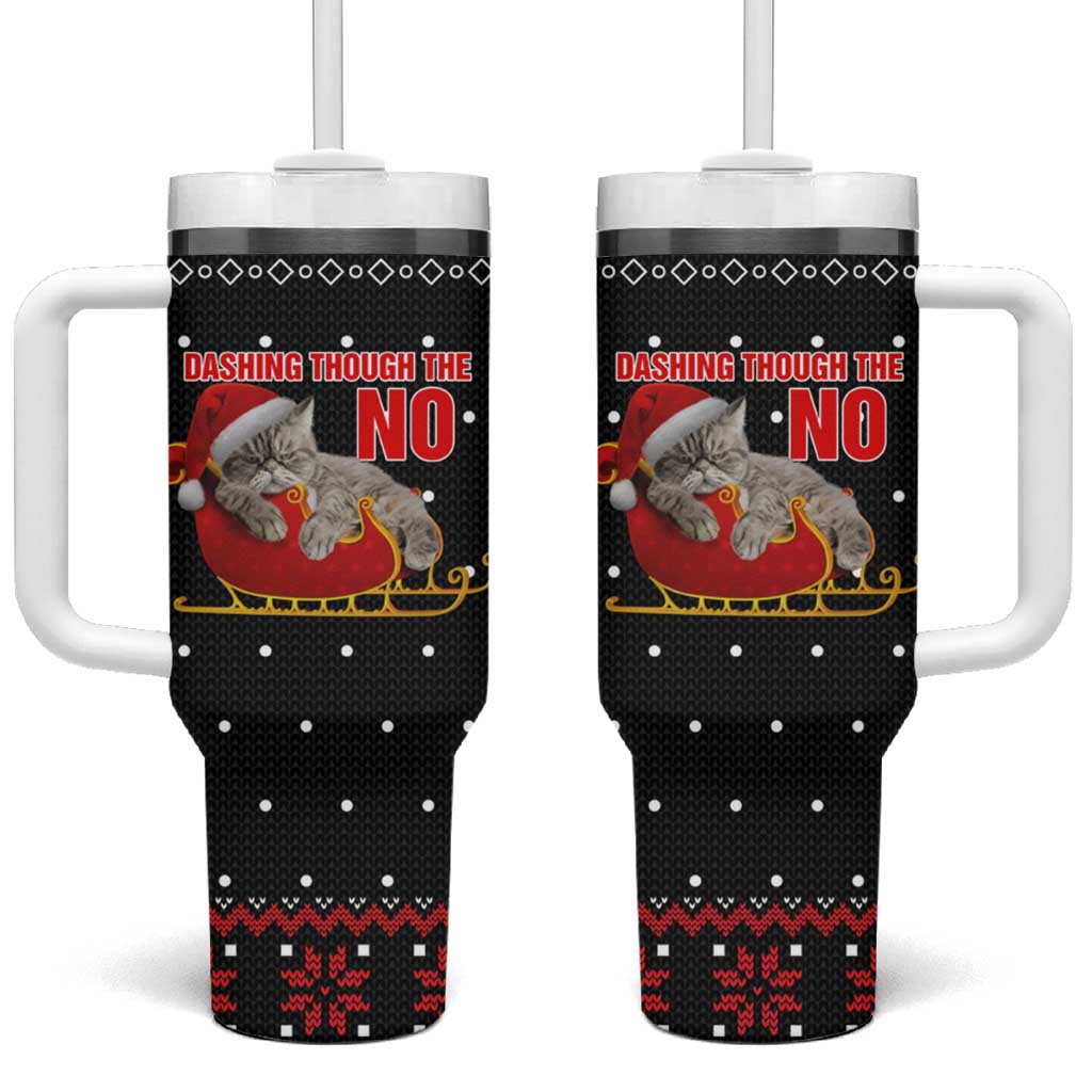 Cat Dashing Through The No Christmas Tumbler With Handle Xmas Holiday Patterns - Wonder Print Shop