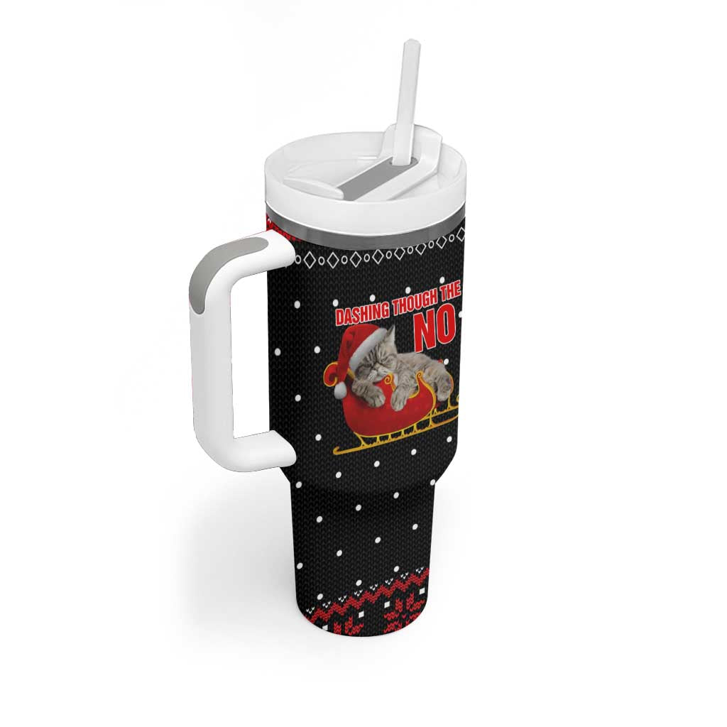 Cat Dashing Through The No Christmas Tumbler With Handle Xmas Holiday Patterns - Wonder Print Shop