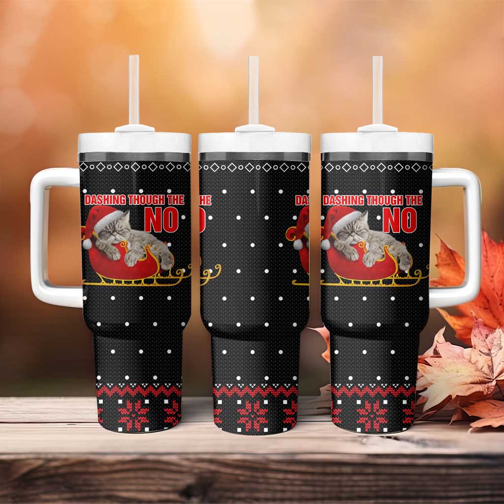 Cat Dashing Through The No Christmas Tumbler With Handle Xmas Holiday Patterns - Wonder Print Shop