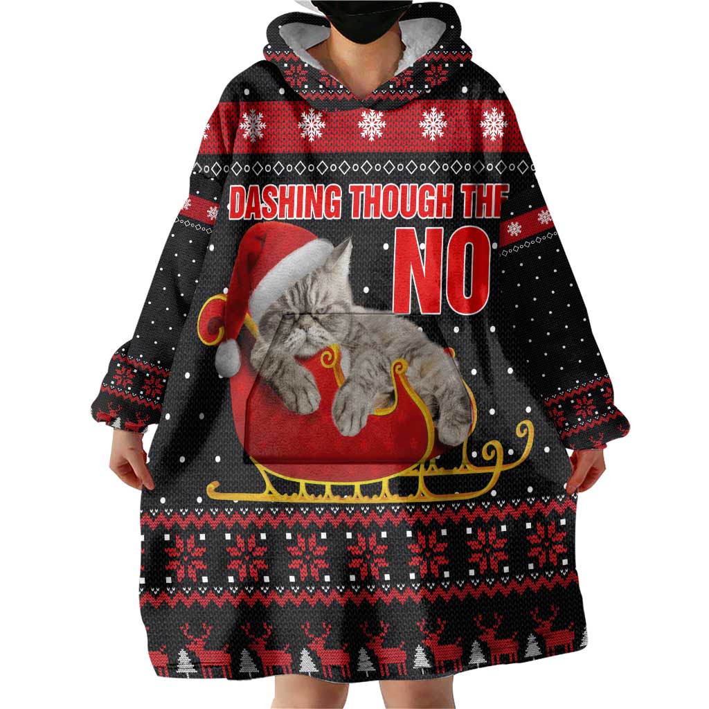 Cat Dashing Through The No Christmas Wearable Blanket Hoodie Xmas Holiday Patterns - Wonder Print Shop