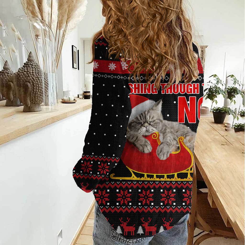 Cat Dashing Through The No Christmas Women Casual Shirt Xmas Holiday Patterns - Wonder Print Shop