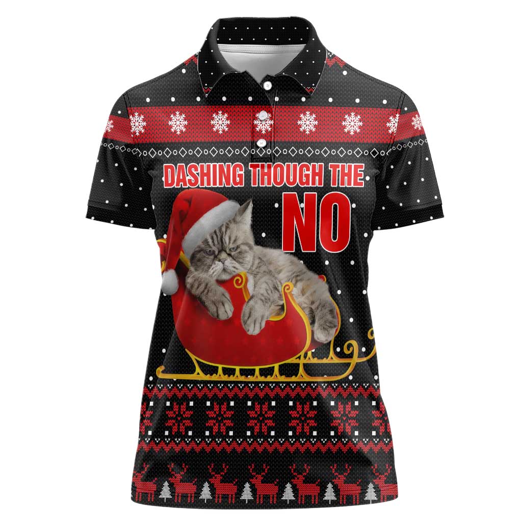 Cat Dashing Through The No Christmas Women Polo Shirt Xmas Holiday Patterns - Wonder Print Shop