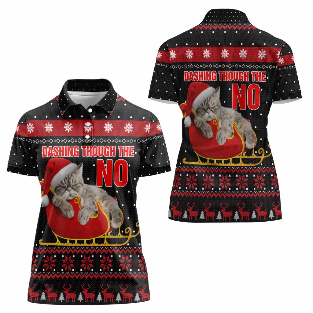 Cat Dashing Through The No Christmas Women Polo Shirt Xmas Holiday Patterns - Wonder Print Shop