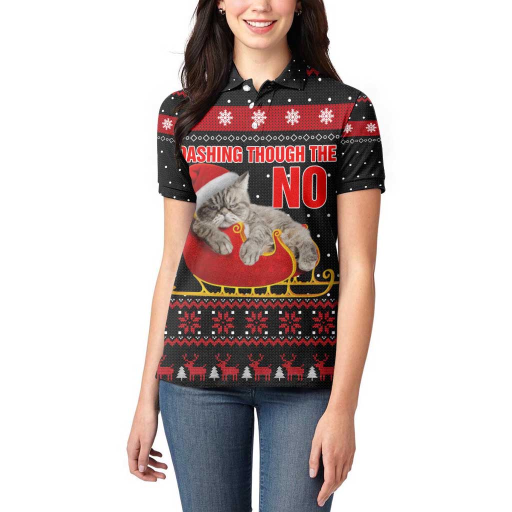 Cat Dashing Through The No Christmas Women Polo Shirt Xmas Holiday Patterns - Wonder Print Shop