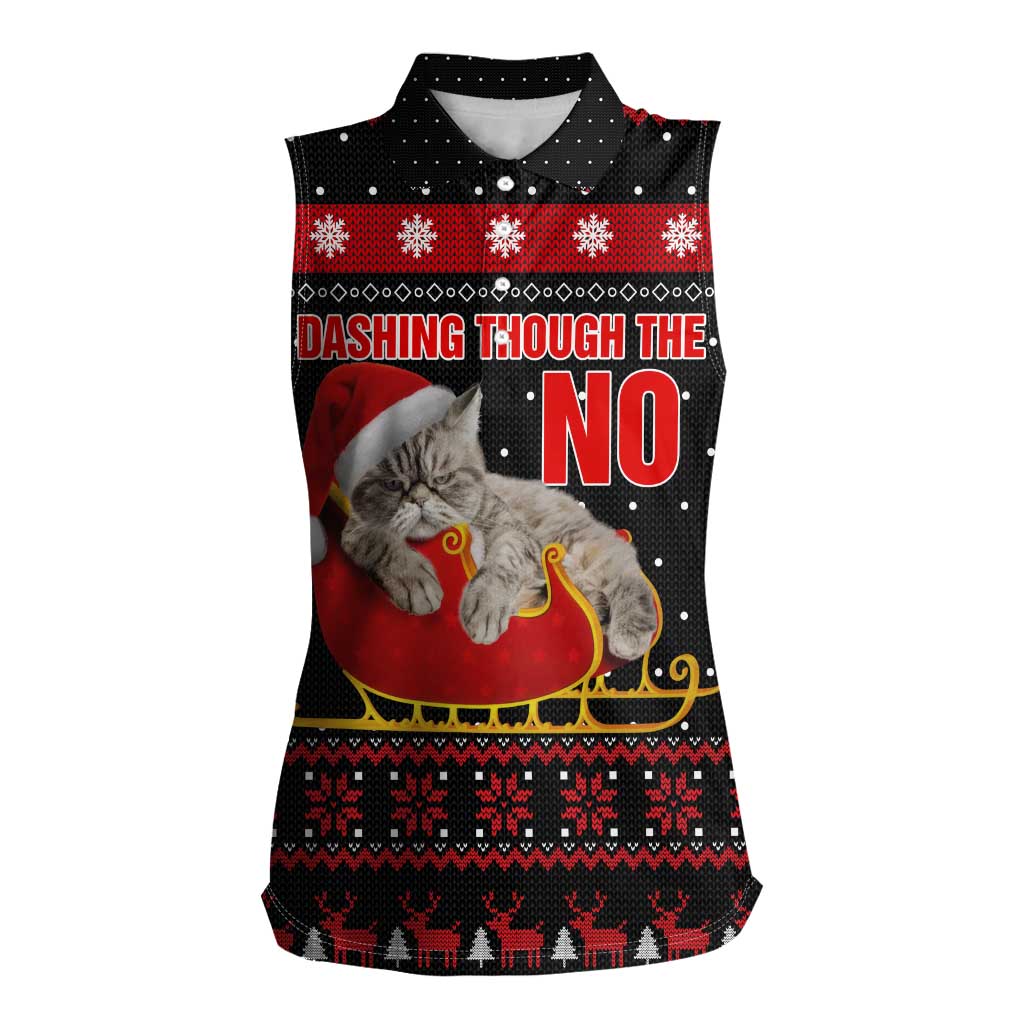Cat Dashing Through The No Christmas Women Sleeveless Polo Shirt Xmas Holiday Patterns - Wonder Print Shop