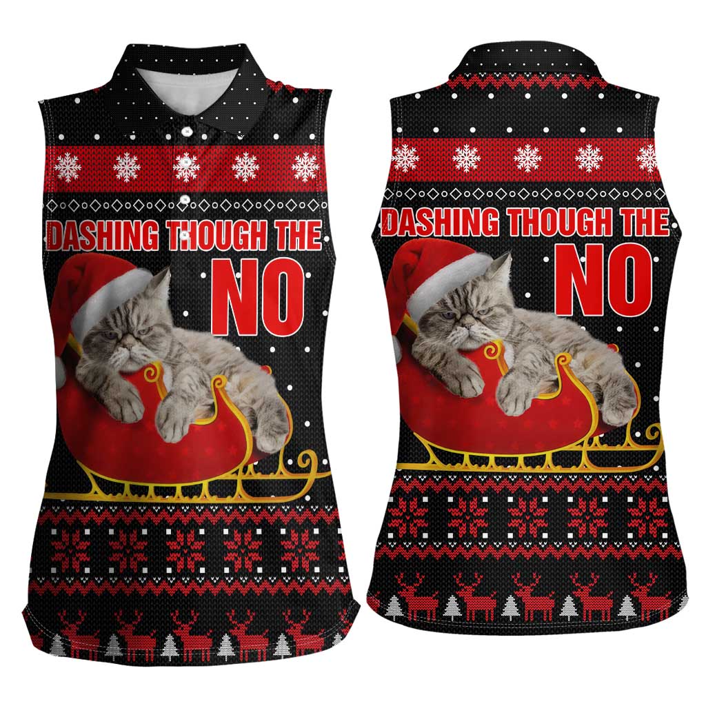 Cat Dashing Through The No Christmas Women Sleeveless Polo Shirt Xmas Holiday Patterns - Wonder Print Shop