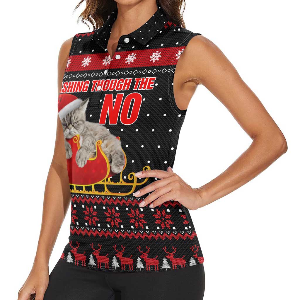 Cat Dashing Through The No Christmas Women Sleeveless Polo Shirt Xmas Holiday Patterns - Wonder Print Shop