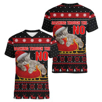 Cat Dashing Through The No Christmas Women V-Neck T-Shirt Xmas Holiday Patterns - Wonder Print Shop