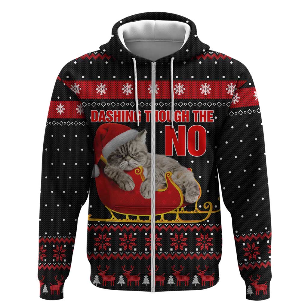 Cat Dashing Through The No Christmas Zip Hoodie Xmas Holiday Patterns - Wonder Print Shop