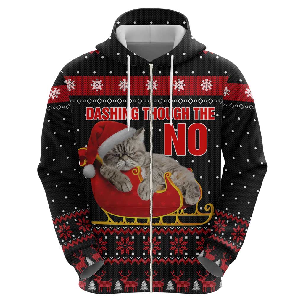 Cat Dashing Through The No Christmas Zip Hoodie Xmas Holiday Patterns - Wonder Print Shop