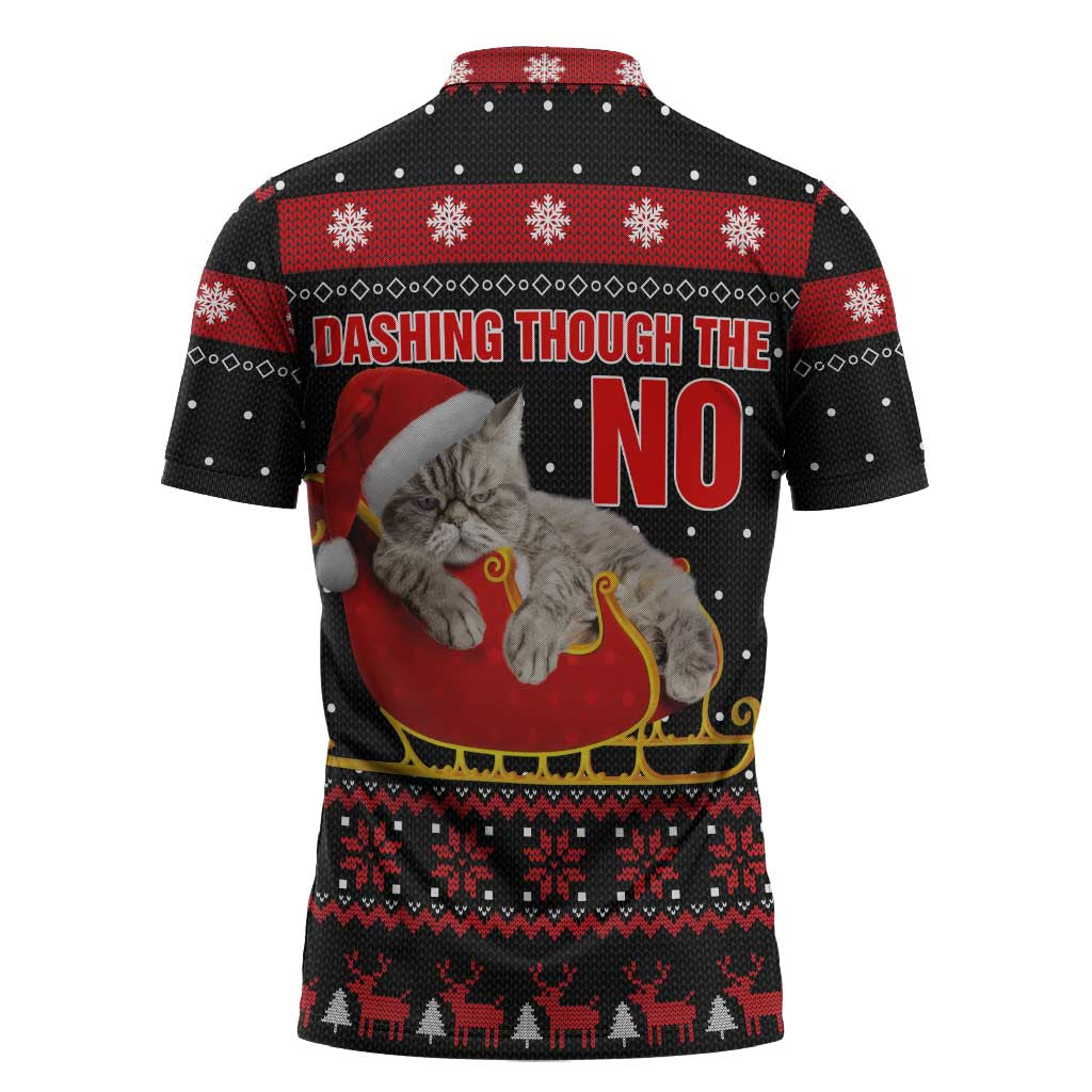 Cat Dashing Through The No Christmas Zipper Polo Shirt Xmas Holiday Patterns - Wonder Print Shop