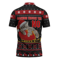 Cat Dashing Through The No Christmas Zipper Polo Shirt Xmas Holiday Patterns - Wonder Print Shop