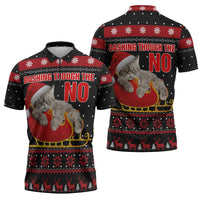 Cat Dashing Through The No Christmas Zipper Polo Shirt Xmas Holiday Patterns - Wonder Print Shop