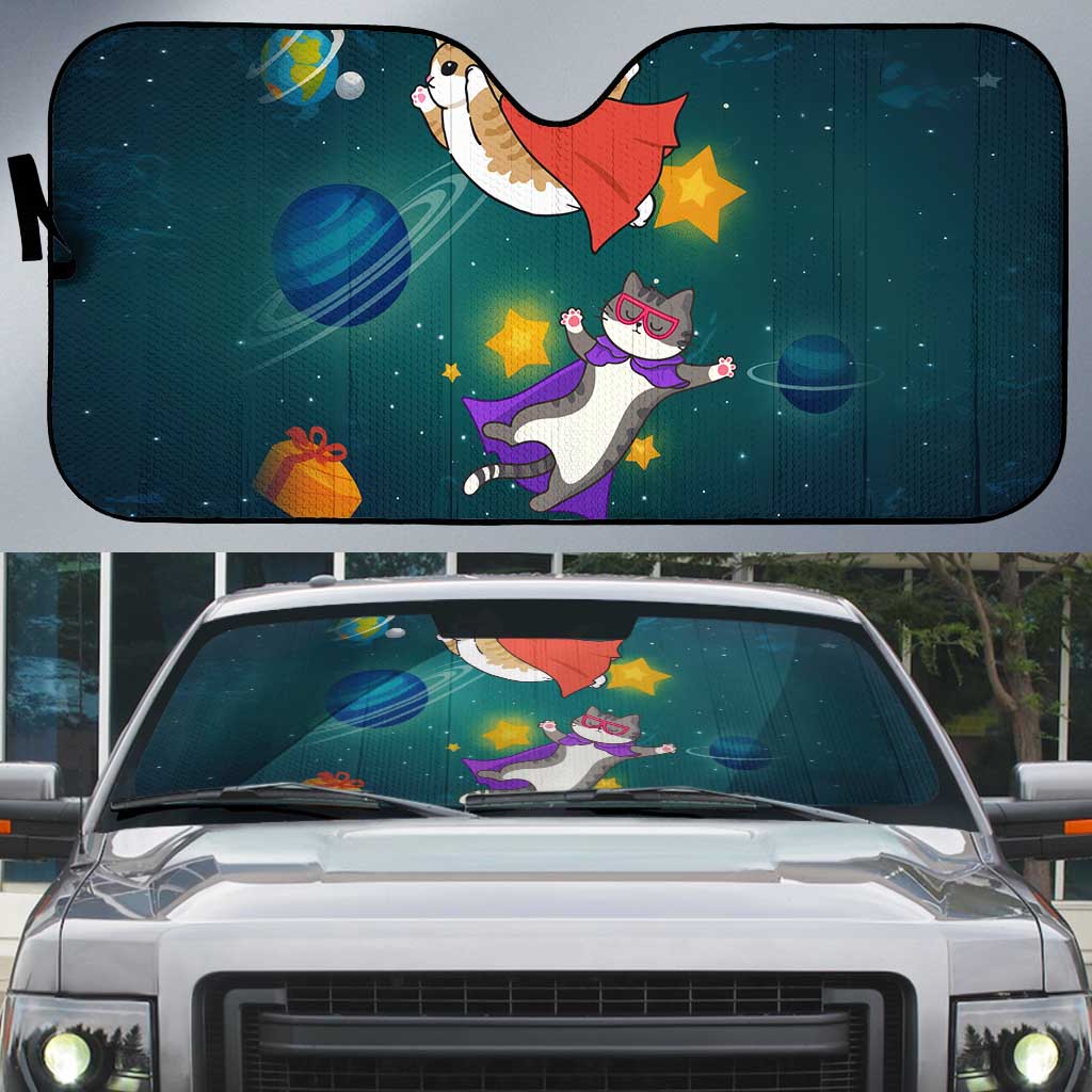Cat Galaxy Christmas Auto Sun Shade Xmas Holiday Patterns - Wonder Print Shop