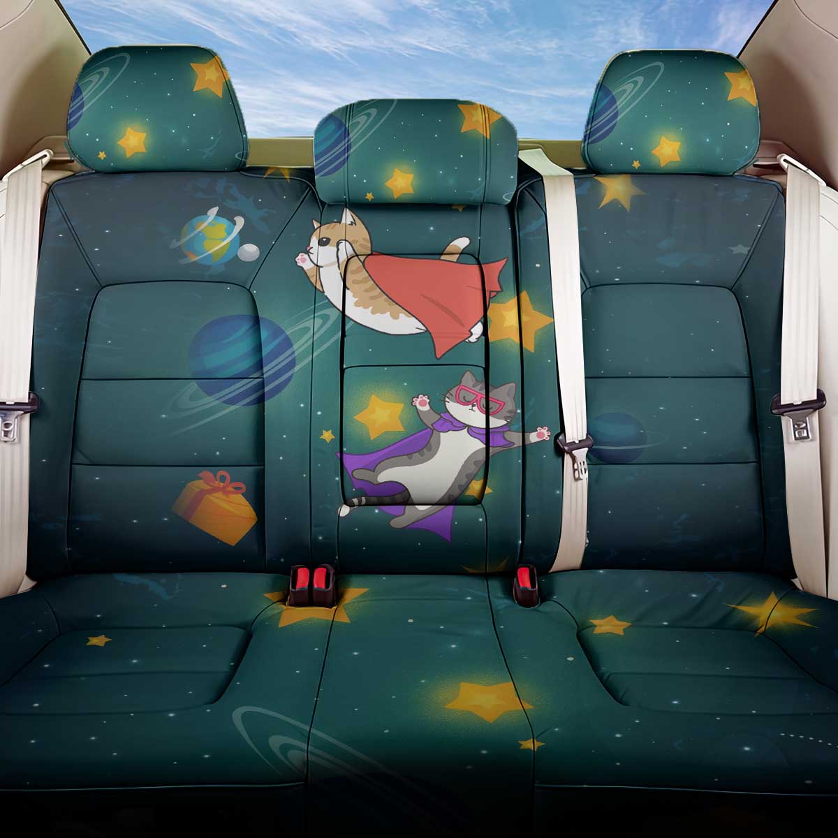Cat Galaxy Christmas Back Car Seat Cover Xmas Holiday Patterns - Wonder Print Shop