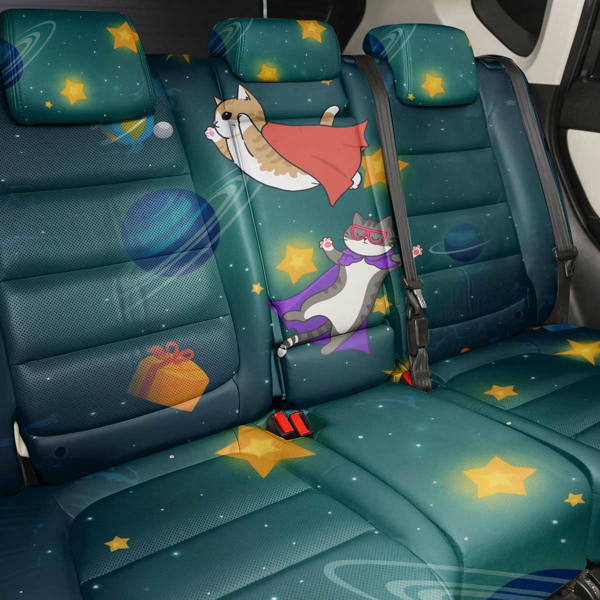 Cat Galaxy Christmas Back Car Seat Cover Xmas Holiday Patterns - Wonder Print Shop