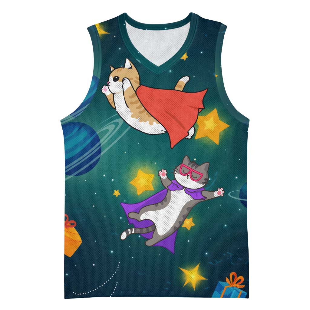 Cat Galaxy Christmas Basketball Jersey Xmas Holiday Patterns - Wonder Print Shop
