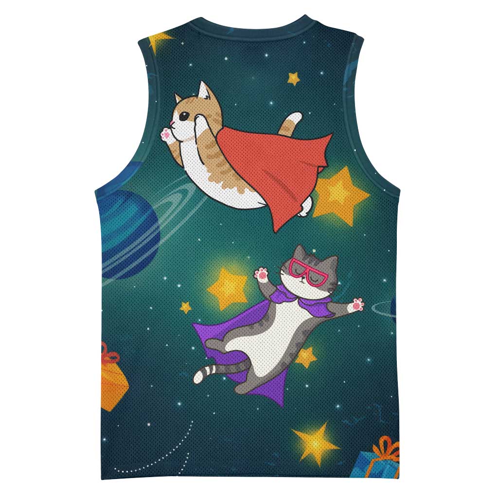 Cat Galaxy Christmas Basketball Jersey Xmas Holiday Patterns - Wonder Print Shop