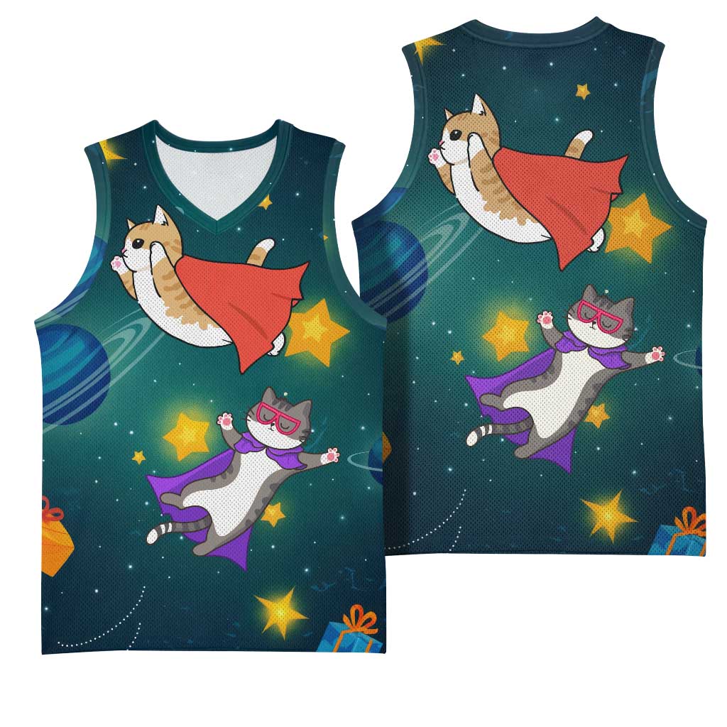 Cat Galaxy Christmas Basketball Jersey Xmas Holiday Patterns - Wonder Print Shop