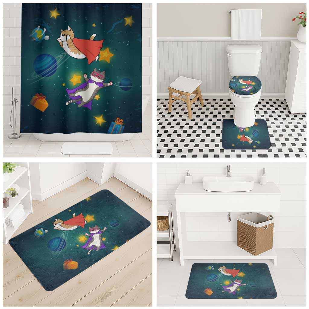 Cat Galaxy Christmas Bathroom Set Xmas Holiday Patterns - Wonder Print Shop