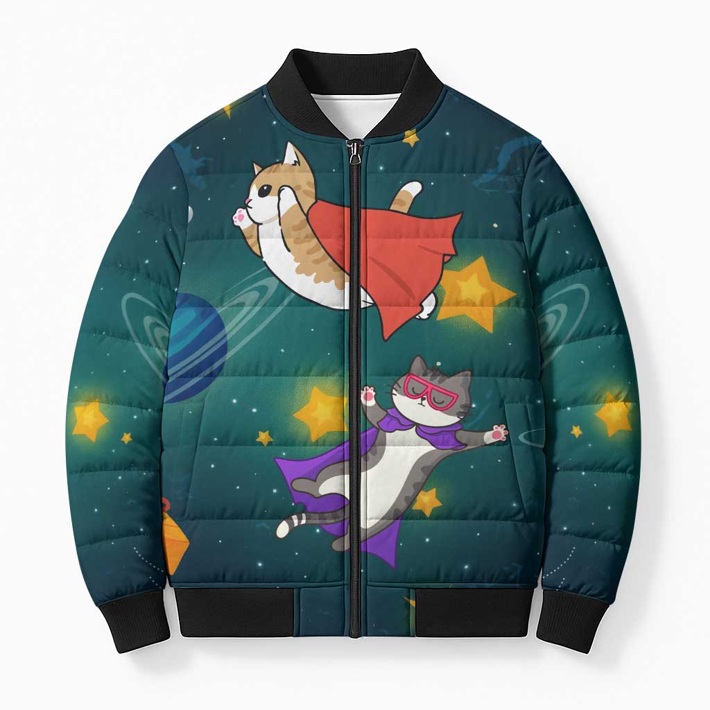 Cat Galaxy Christmas Bomber Puffer Jacket Xmas Holiday Patterns - Wonder Print Shop