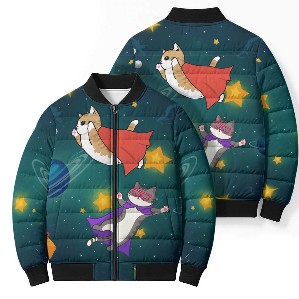 Cat Galaxy Christmas Bomber Puffer Jacket Xmas Holiday Patterns - Wonder Print Shop