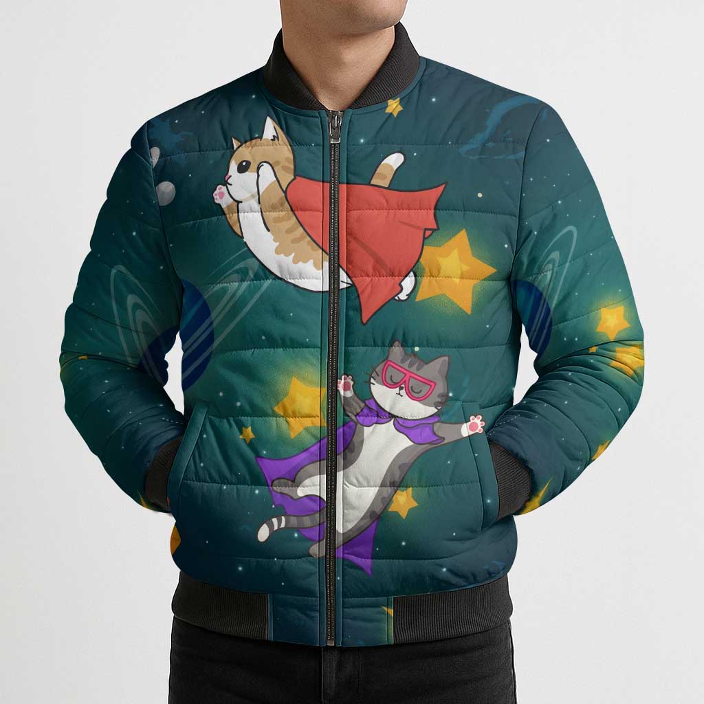 Cat Galaxy Christmas Bomber Puffer Jacket Xmas Holiday Patterns - Wonder Print Shop
