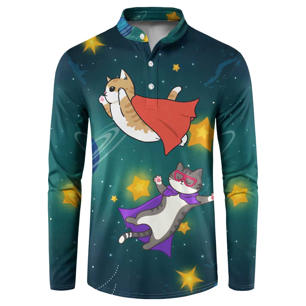 Cat Galaxy Christmas Button Sweatshirt Xmas Holiday Patterns - Wonder Print Shop