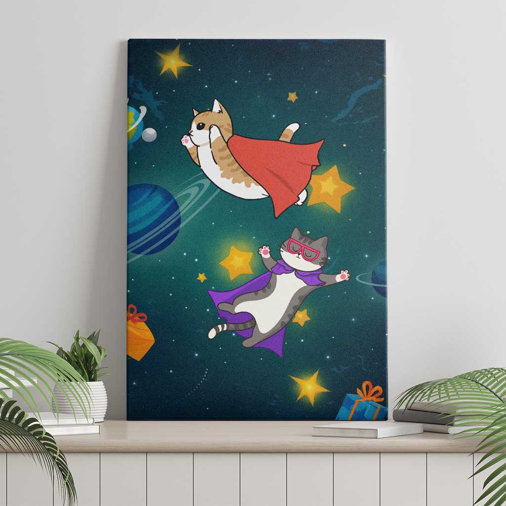 Cat Galaxy Christmas Canvas Wall Art Xmas Holiday Patterns - Wonder Print Shop