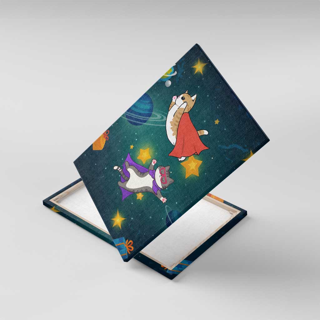 Cat Galaxy Christmas Canvas Wall Art Xmas Holiday Patterns - Wonder Print Shop
