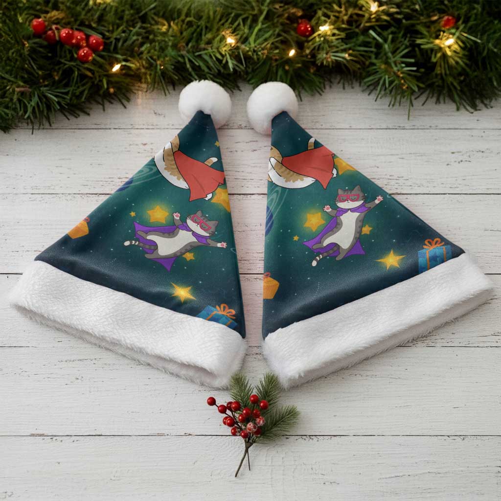 Cat Galaxy Christmas Santa Hat Xmas Holiday Patterns - Wonder Print Shop