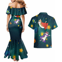 Cat Galaxy Christmas Couples Matching Mermaid Dress and Hawaiian Shirt Xmas Holiday Patterns - Wonder Print Shop