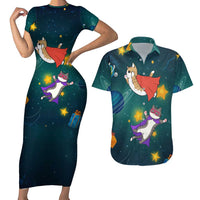 Cat Galaxy Christmas Couples Matching Short Sleeve Bodycon Dress and Hawaiian Shirt Xmas Holiday Patterns - Wonder Print Shop