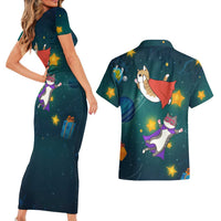 Cat Galaxy Christmas Couples Matching Short Sleeve Bodycon Dress and Hawaiian Shirt Xmas Holiday Patterns - Wonder Print Shop