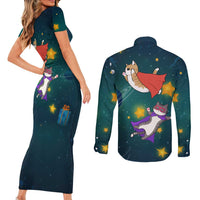 Cat Galaxy Christmas Couples Matching Short Sleeve Bodycon Dress and Long Sleeve Button Shirt Xmas Holiday Patterns - Wonder Print Shop