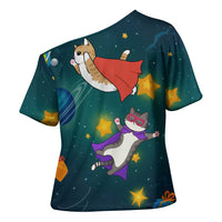 Cat Galaxy Christmas Cross Shoulder Shirt Xmas Holiday Patterns - Wonder Print Shop