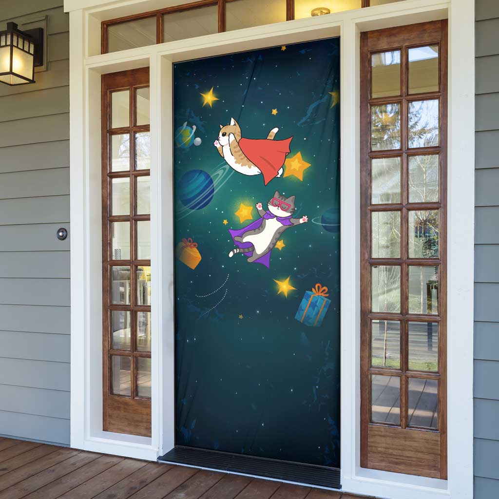 Cat Galaxy Christmas Door Cover Xmas Holiday Patterns - Wonder Print Shop
