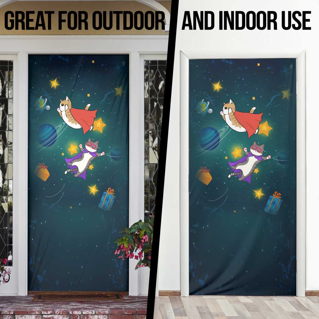 Cat Galaxy Christmas Door Cover Xmas Holiday Patterns - Wonder Print Shop